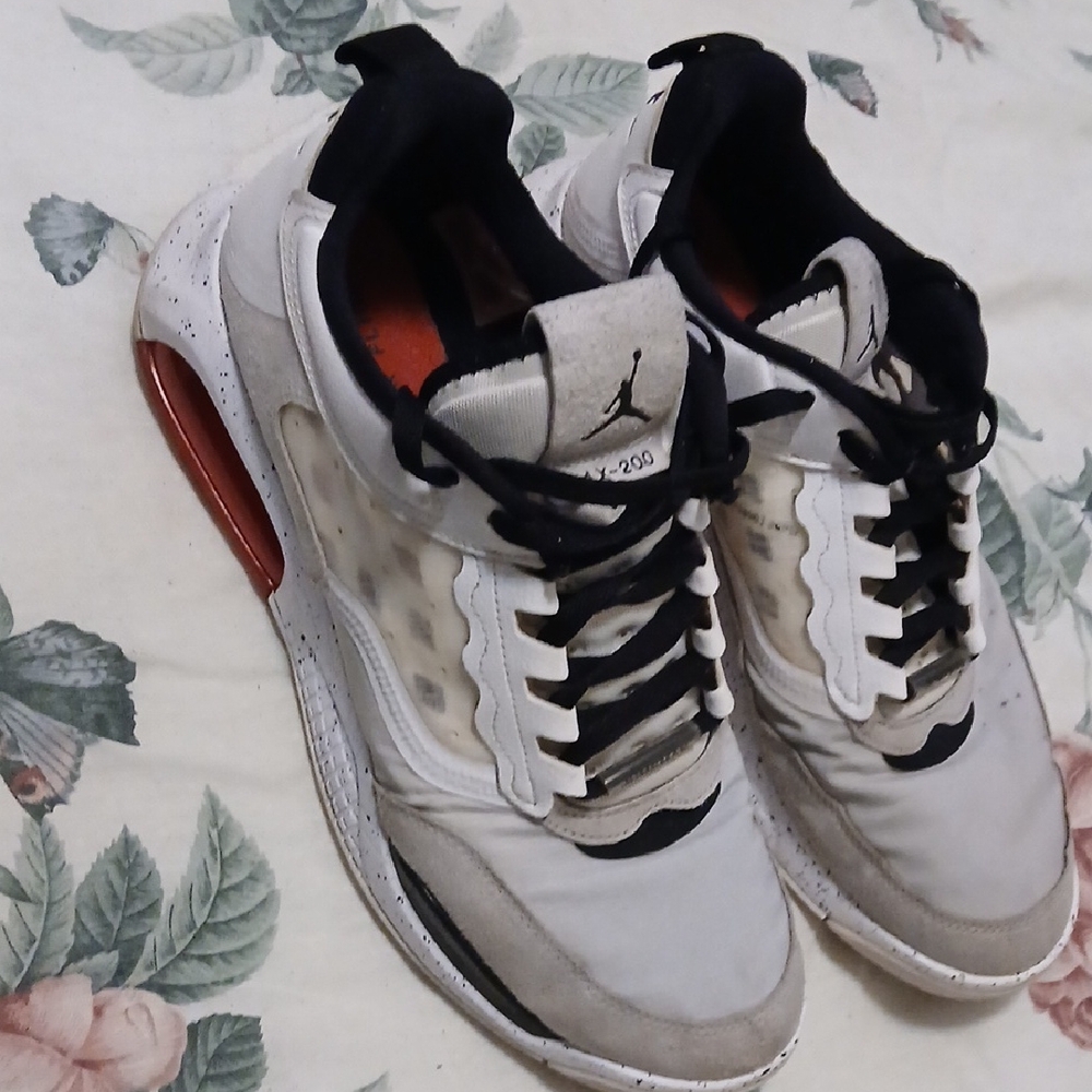 Jordan White and Black Sneakers with Red Accents